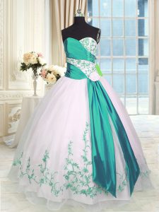 Fantastic Floor Length Lace Up Sweet 16 Dresses White for Military Ball and Sweet 16 and Quinceanera with Embroidery and