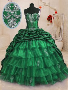 Best Selling Organza and Taffeta Sweetheart Sleeveless Sweep Train Lace Up Beading and Appliques and Ruffled Layers and 