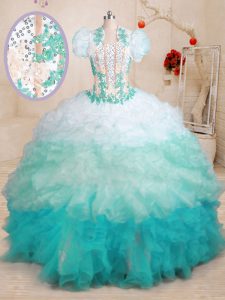 Sweetheart Sleeveless Brush Train Lace Up 15th Birthday Dress Multi-color Organza