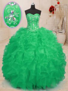 Fabulous Teal and Green Lace Up Quinceanera Gown Beading and Ruffles Sleeveless Floor Length