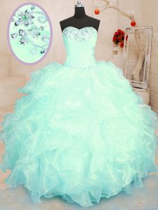 Great Turquoise and Apple Green Sweet 16 Quinceanera Dress Military Ball and Sweet 16 and Quinceanera and For with Beadi