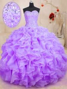 Smart Sweetheart Sleeveless Lace Up 15 Quinceanera Dress Lavender Organza