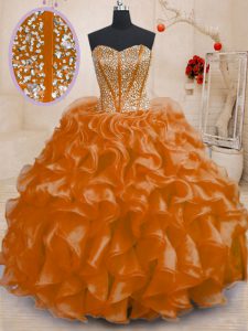 Free and Easy Organza Sleeveless Floor Length Sweet 16 Dresses and Beading and Ruffles
