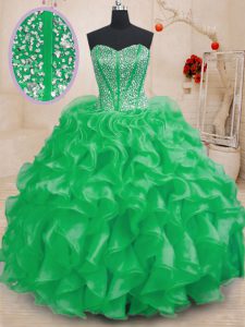 Sophisticated Sleeveless Beading and Ruffles Lace Up 15th Birthday Dress