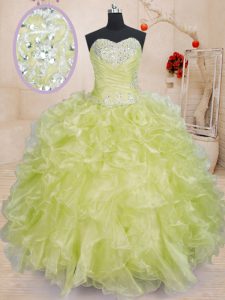 Free and Easy Yellow Green Lace Up Sweetheart Beading and Ruffles Quinceanera Dresses Organza Sleeveless