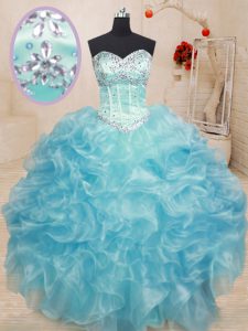 Colorful Sleeveless Lace Up Floor Length Beading and Ruffles 15 Quinceanera Dress