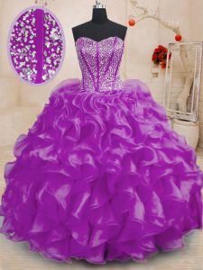 Custom Made Organza Sleeveless Floor Length Quinceanera Gowns and Beading and Ruffles