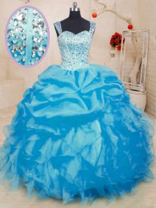 Baby Blue Ball Gowns Beading and Ruffles and Pick Ups Sweet 16 Dresses Lace Up Organza Sleeveless Floor Length