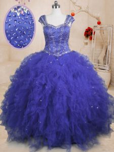 Sexy Royal Blue Ball Gown Prom Dress Military Ball and Sweet 16 and Quinceanera and For with Beading and Ruffles and Seq