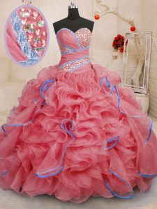 Gorgeous Sleeveless Brush Train Lace Up With Train Beading and Ruffles Quinceanera Dresses