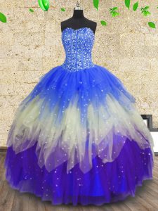 Multi-color Ball Gowns Tulle Sweetheart Sleeveless Beading and Sequins Floor Length Zipper 15th Birthday Dress