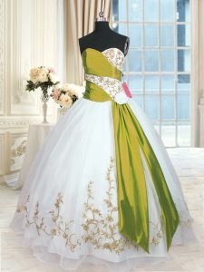 White Ball Gown Prom Dress Military Ball and Sweet 16 and Quinceanera and For with Embroidery and Sashes ribbons Sweethe
