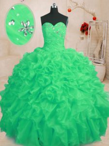Graceful Green Sleeveless Floor Length Beading and Ruffles Lace Up Sweet 16 Dress