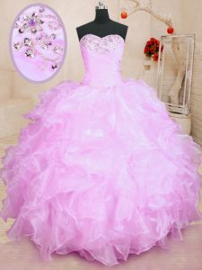 Stunning Ball Gowns Quinceanera Dress Lilac Sweetheart Organza Sleeveless Floor Length Lace Up