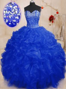 Flirting Royal Blue Sleeveless Beading and Ruffles Floor Length 15th Birthday Dress