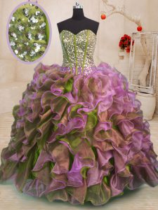 Enchanting Organza Sweetheart Sleeveless Side Zipper Beading and Ruffles Sweet 16 Quinceanera Dress in Multi-color