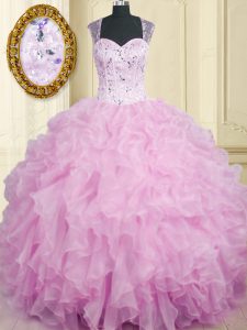 Beading and Ruffles Sweet 16 Dress Lilac Zipper Sleeveless Floor Length