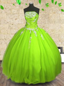 Sleeveless Appliques and Ruching Zipper Ball Gown Prom Dress
