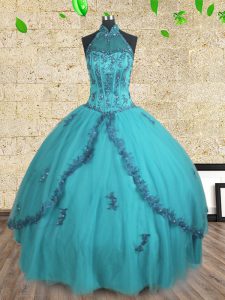Clearance Halter Top Sleeveless Lace Up Floor Length Beading Sweet 16 Quinceanera Dress