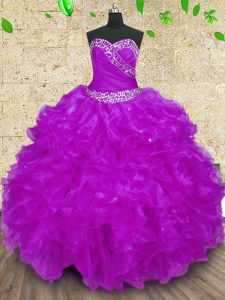 Purple Quinceanera Dress Military Ball and Sweet 16 and Quinceanera and For with Beading and Ruffles and Ruching Halter 