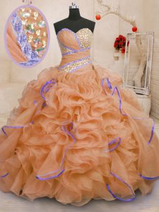 Amazing Orange Quinceanera Gowns Military Ball and Sweet 16 and Quinceanera and For with Beading and Ruffles Sweetheart 