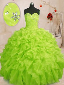 Luxury Yellow Green Ball Gowns Beading and Ruffles Sweet 16 Dress Lace Up Organza Sleeveless Floor Length