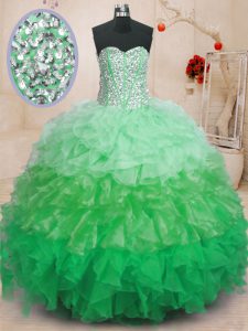 Romantic Multi-color Ball Gowns Organza Sweetheart Sleeveless Ruffles Floor Length Lace Up Sweet 16 Dress