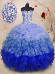 Free and Easy Multi-color Lace Up Quinceanera Gown Beading and Ruffles Sleeveless Floor Length