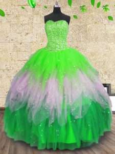 Multi-color Sleeveless Floor Length Beading and Ruffles and Sequins Lace Up Quinceanera Dresses