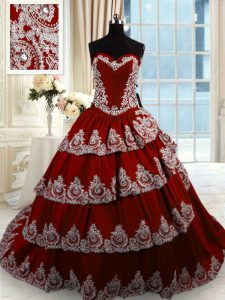 Wine Red Quinceanera Dresses Military Ball and Sweet 16 and Quinceanera and For with Beading and Appliques and Ruffled L