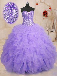 Extravagant Lavender Sweetheart Lace Up Beading and Ruffles Quinceanera Dresses Sleeveless