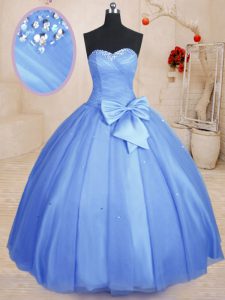 Spectacular Light Blue Sweetheart Neckline Beading and Bowknot Quinceanera Dresses Sleeveless Lace Up