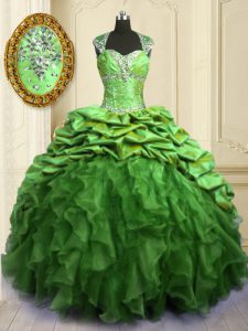 Ball Gowns Sweetheart Cap Sleeves Organza and Taffeta Floor Length Brush Train Lace Up Beading and Ruffles and Pick Ups 