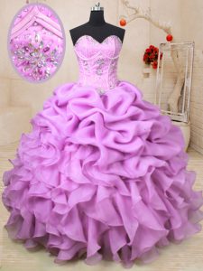 Sweetheart Sleeveless Organza 15th Birthday Dress Beading and Ruffles and Pick Ups Lace Up