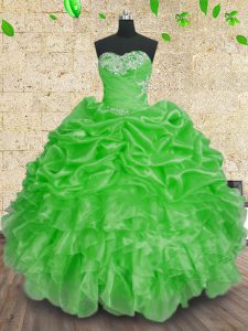 Green Sweetheart Neckline Beading and Appliques and Ruffles and Ruching Quinceanera Dress Sleeveless Lace Up