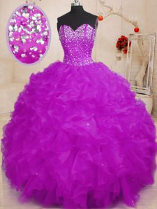 Floor Length Lace Up Quinceanera Dress Purple for Military Ball and Sweet 16 and Quinceanera with Beading