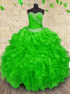Sweetheart Lace Up Beading and Appliques and Ruffles and Ruching Sweet 16 Dress Sleeveless