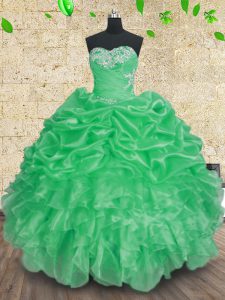 Hot Sale Sweetheart Sleeveless Lace Up Quinceanera Gowns Green Organza