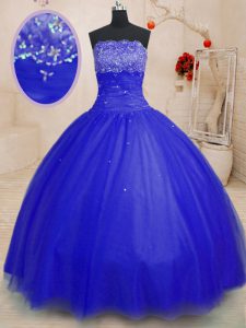 Enchanting Royal Blue 15th Birthday Dress Military Ball and Sweet 16 and Quinceanera and For with Beading Strapless Slee