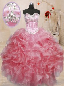Floor Length Baby Pink Vestidos de Quinceanera Organza Sleeveless Beading