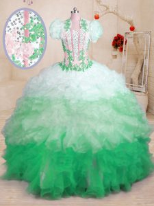 High Quality Multi-color Sweetheart Neckline Beading and Appliques and Ruffles Quince Ball Gowns Sleeveless Lace Up