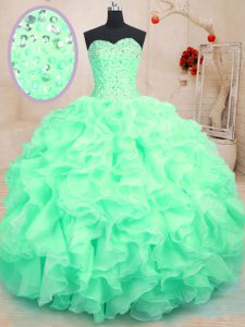 Exceptional Sweetheart Sleeveless Organza Ball Gown Prom Dress Beading and Ruffles Lace Up