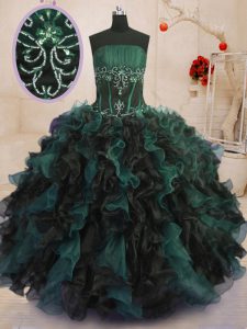 Fancy Strapless Sleeveless Organza Vestidos de Quinceanera Beading and Ruffles Lace Up