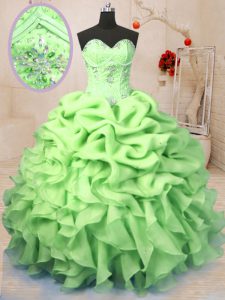 Glittering Yellow Green Lace Up Sweetheart Beading and Ruffles and Pick Ups 15 Quinceanera Dress Organza Sleeveless