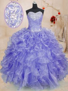 Shining Sweetheart Long Sleeves Lace Up Sweet 16 Quinceanera Dress Lavender Organza