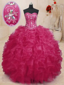 Excellent Floor Length Coral Red Sweet 16 Quinceanera Dress Sweetheart Sleeveless Lace Up