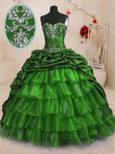 Lace Up Sweet 16 Dress Beading and Appliques and Ruffled Layers and Pick Ups Sleeveless With Train Sweep Train
