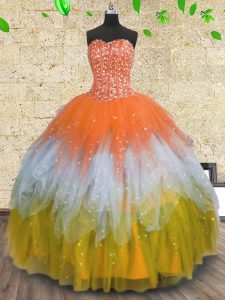 High Quality Multi-color Sleeveless Beading and Ruffles and Sequins Floor Length Ball Gown Prom Dress