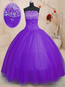 Purple Sleeveless Beading Floor Length Sweet 16 Dress