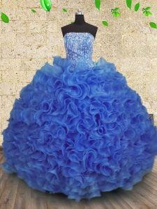 Royal Blue Strapless Neckline Beading and Ruffles Quinceanera Dresses Sleeveless Lace Up